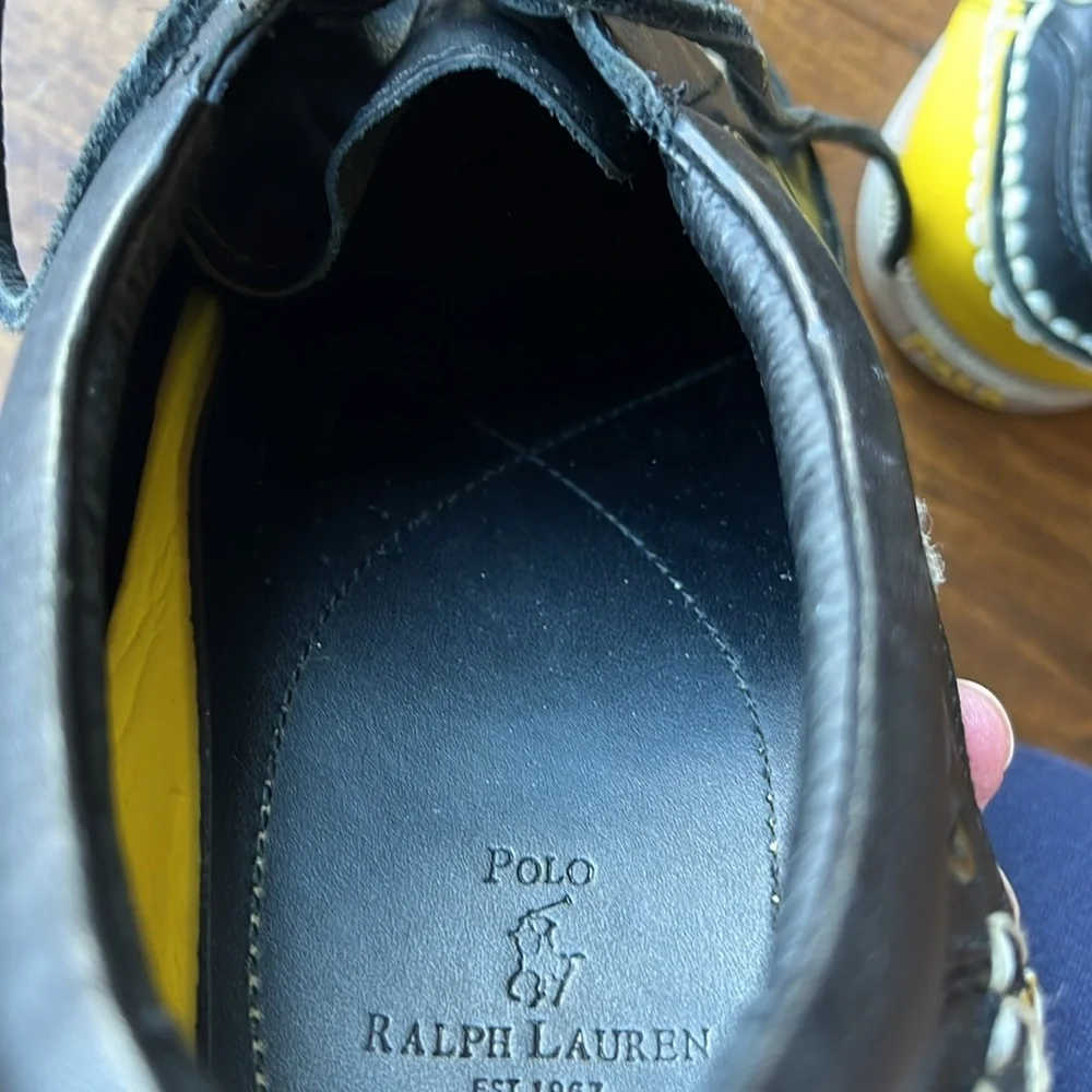 Polo Ralph Lauren Black Yellow Leather Boat Shoes - Sz 11D